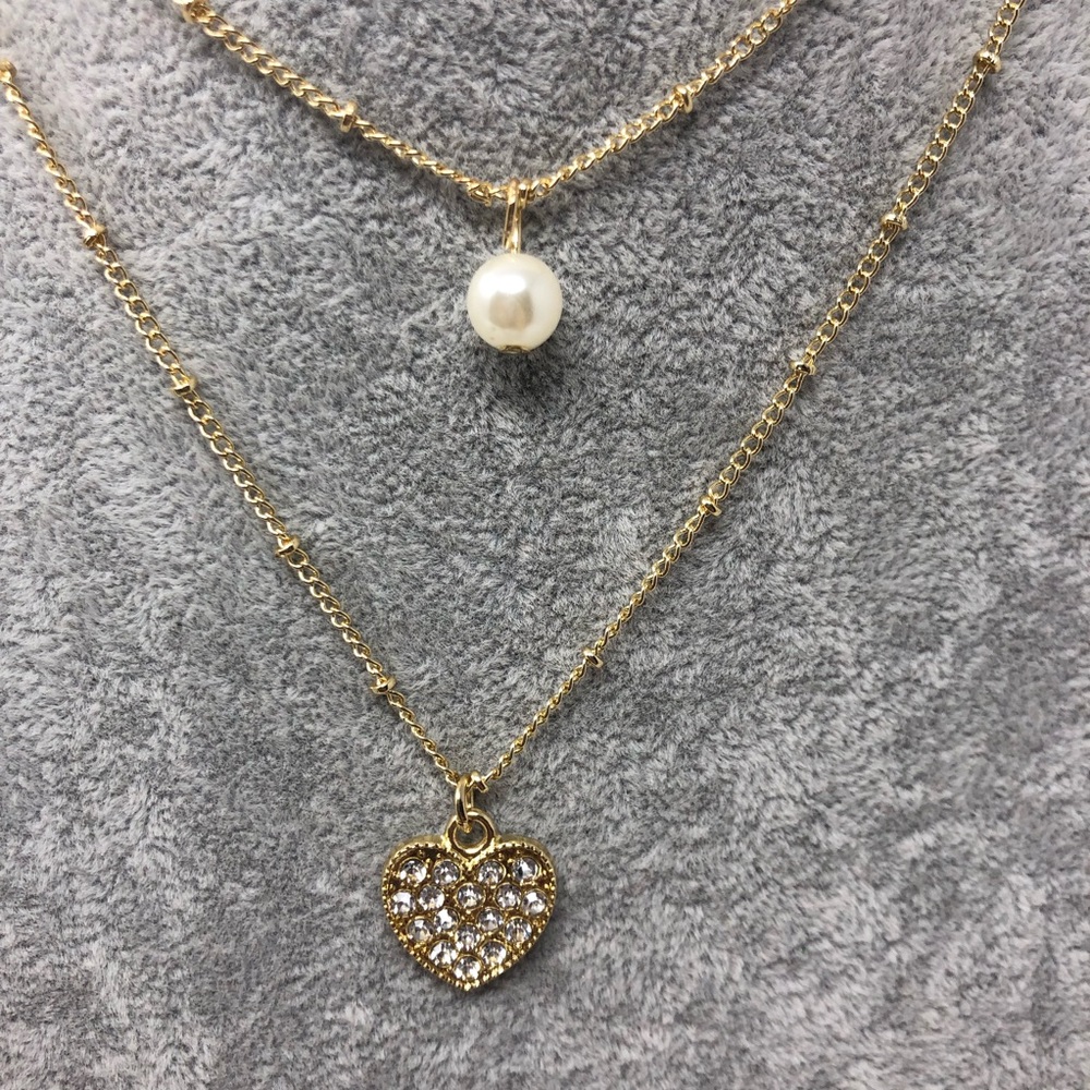 Layered Pave Heart Pendant Necklace